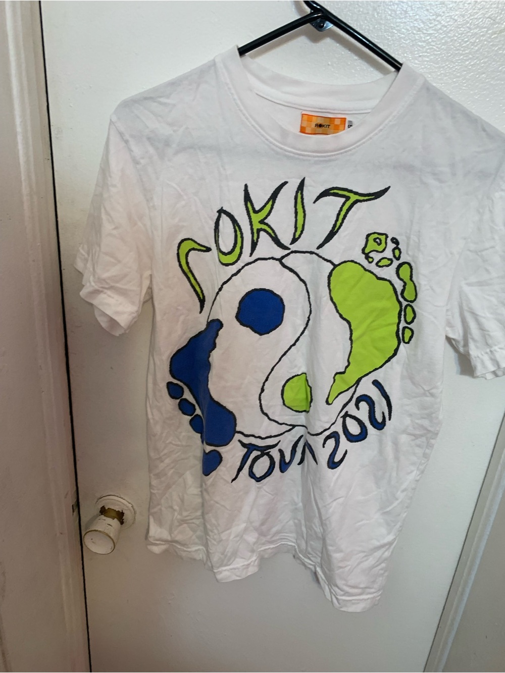 White Kids Graphic Tee with Blue & Lime Green Design